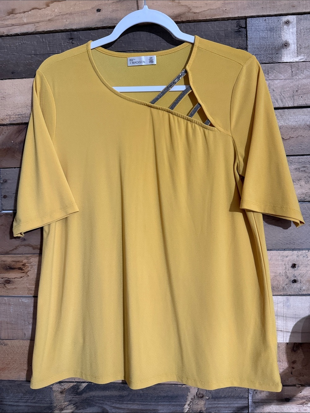Madison Studio Yellow Cutout Strap Short Sleeve Top